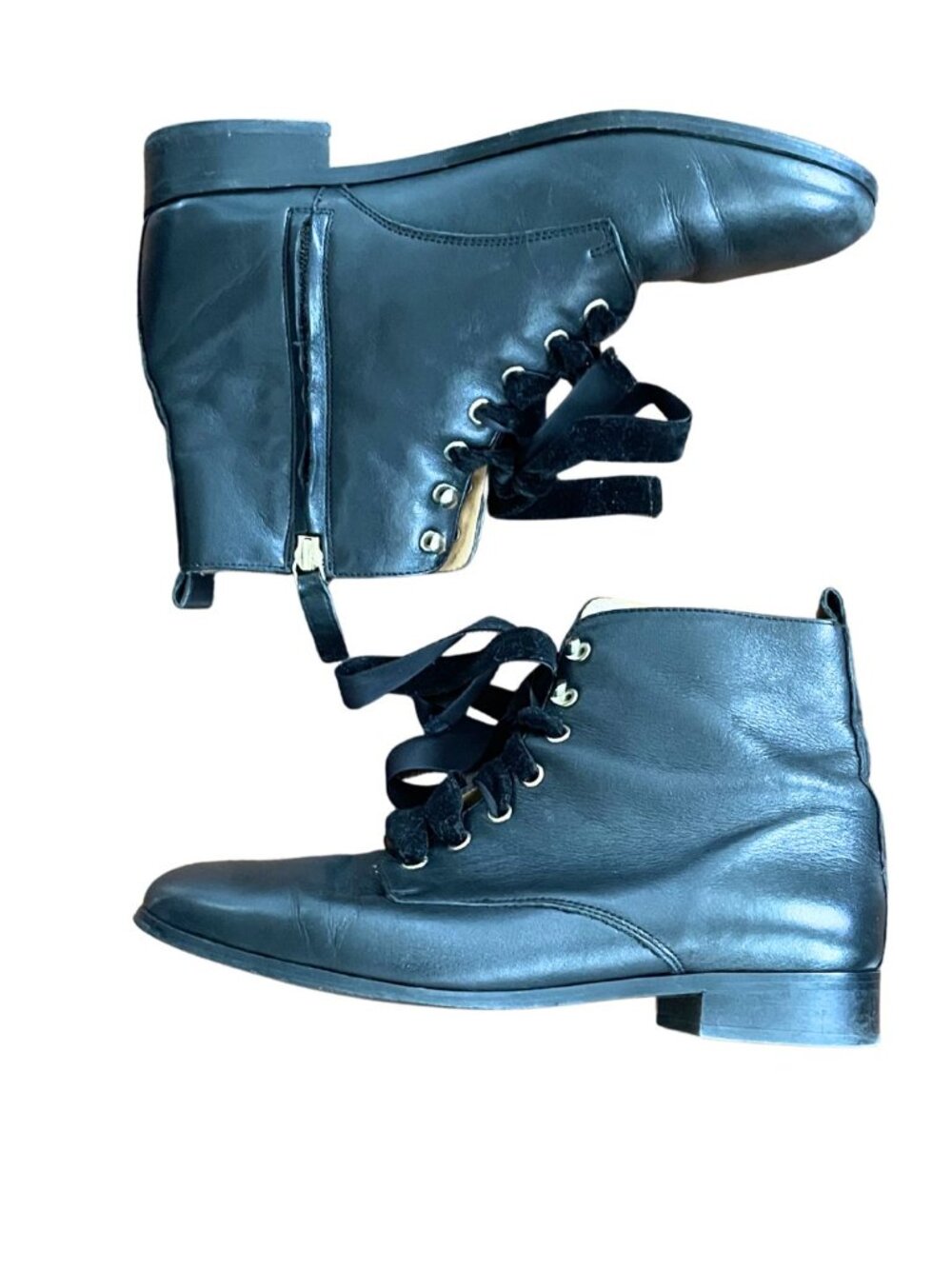 Sezane Eugenie Black Leather Ankle Boots Women US Sz 9 Lace Up Victorian - Picture 2 of 9